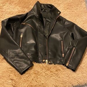 Blank NYC Black Leather Jacket with Gold Accents